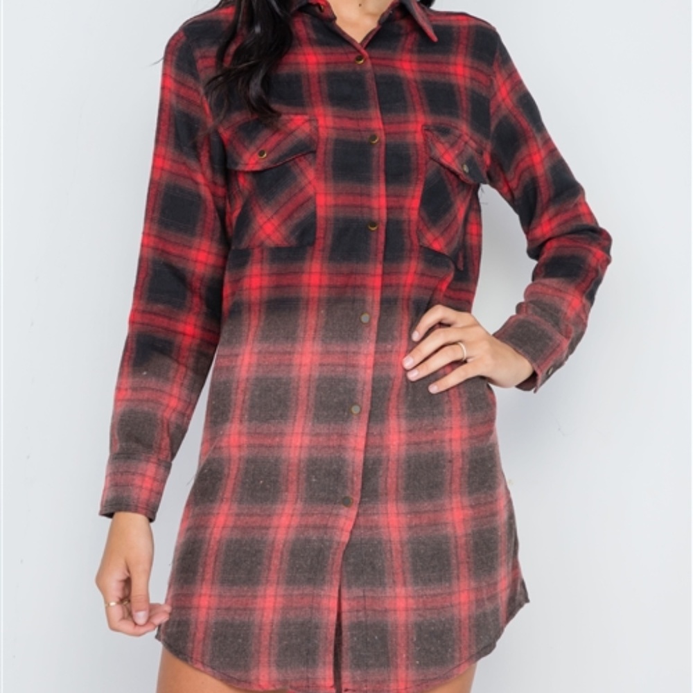 Lumberjack Black & Red Ombre Flannel Shirt Dress - Picture 3 of 5